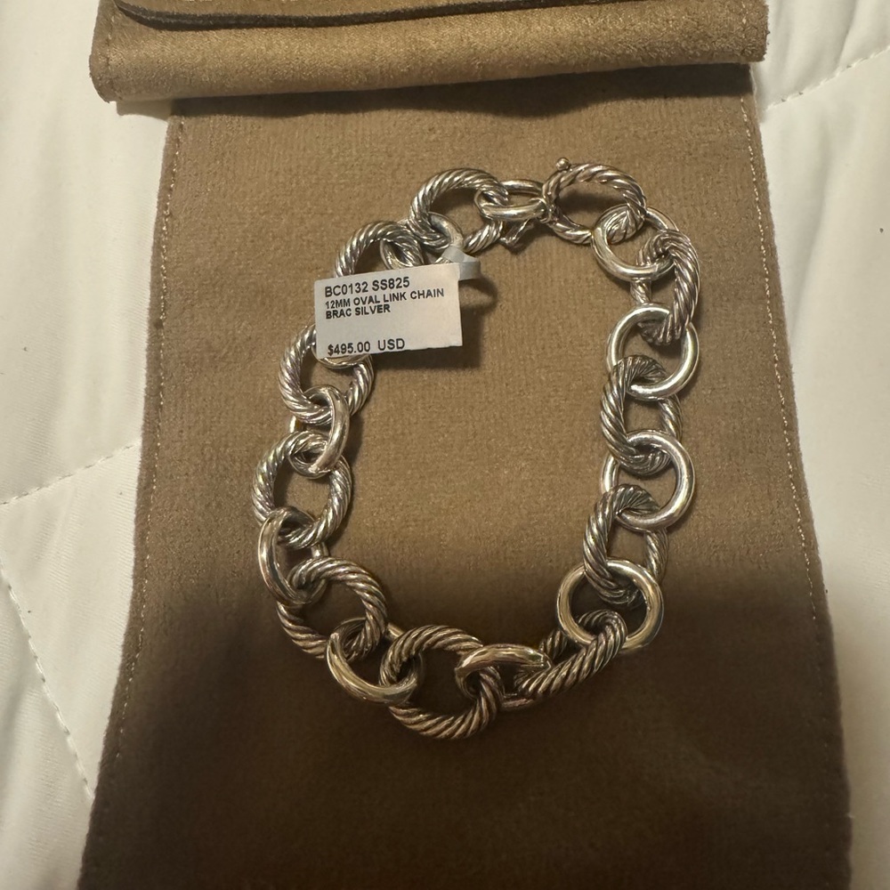 David Yurman Silver Textured Chain Link Bracelet